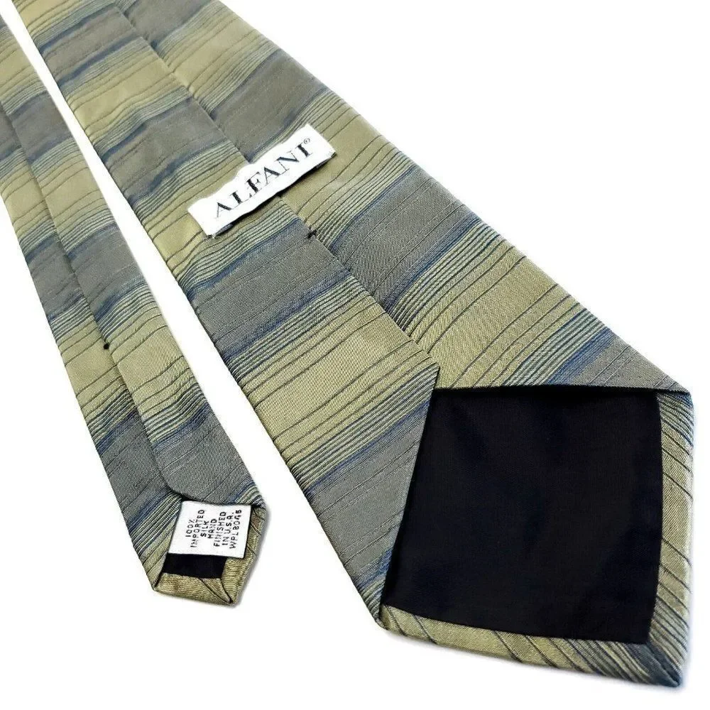 Alfani Green Silk‎ Tie Woven Short Wide Horizontal Stripes